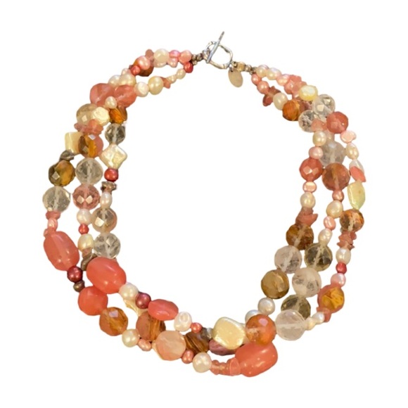 Designer Avi Soffer Pink Fruit Salad Crystal Pearl Beaded Multi Strand  Necklace - Picture 4 of 6